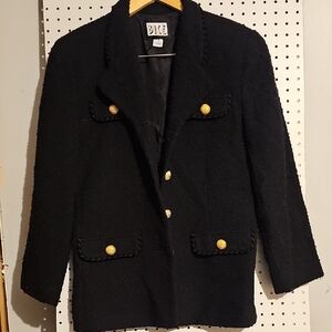 Vintage Elegant Black Blazer with Gold Buttons